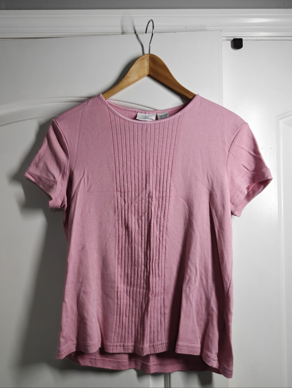 JACLYN SMITH Womens Medium Pink Pleated Front Short Sleeve Top Cotton Blend Tee